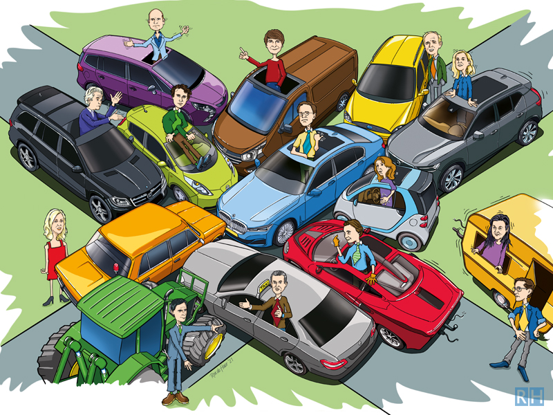 cartoon-illustratie, AMT-Politiek Kruispunt, verkiezing 2021